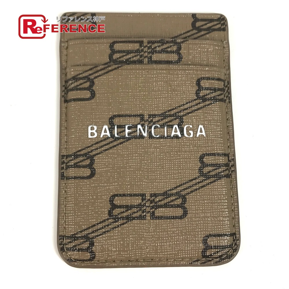 BALENCIAGA バレンシアガ 675835 ロゴ magsafe マグセーフ 名刺入れ パスケース スマホ カードケース レザー ユニセックス ブラウン 【中古】