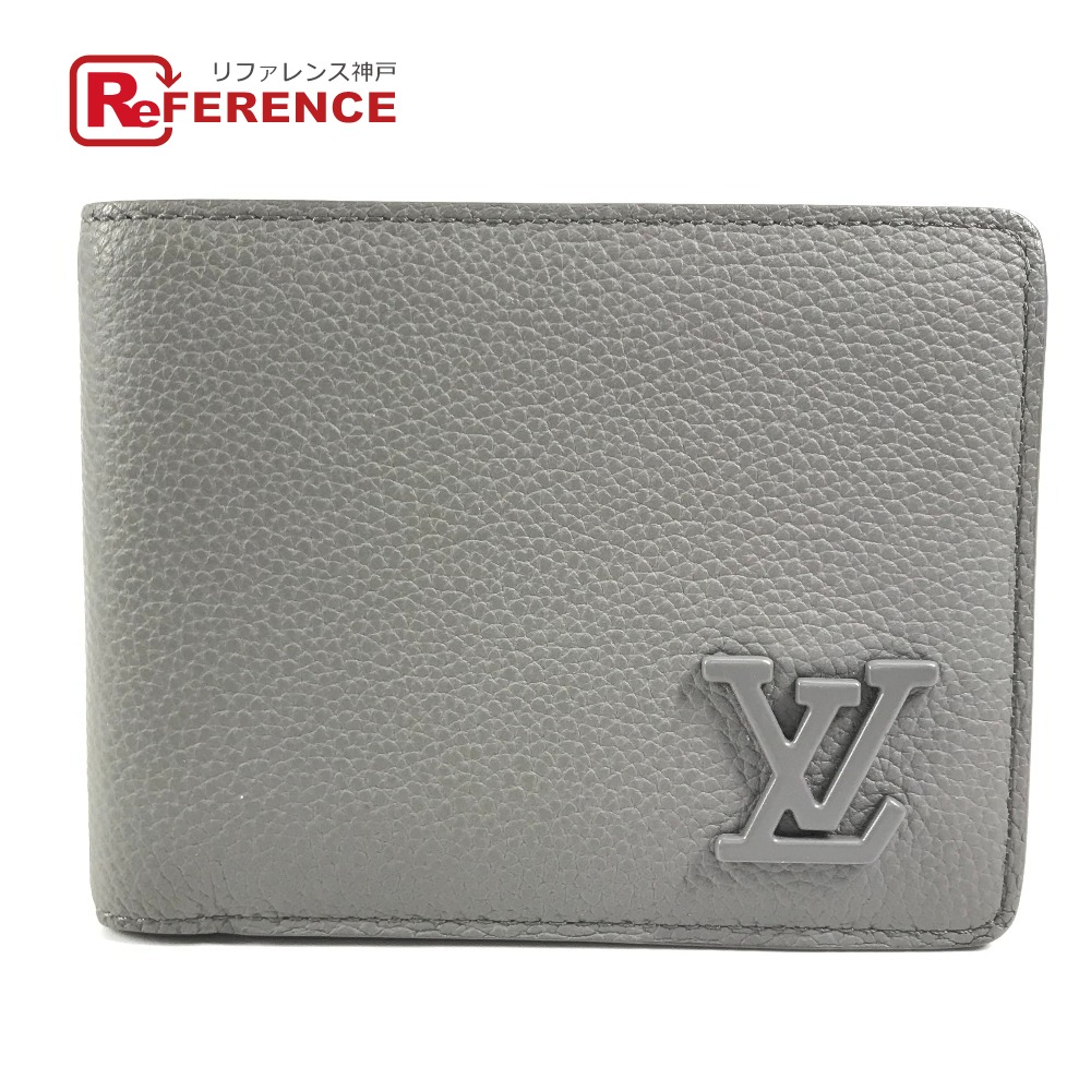 LOUIS VUITTON ルイヴィトン  M81026 LV アエログラム ポルトフォイユ ミュルティプル 紙入れ コンパクトウォレット 2つ折り紙入れ カーフレザー  ユニ一発やる 薄墨色 【中古】