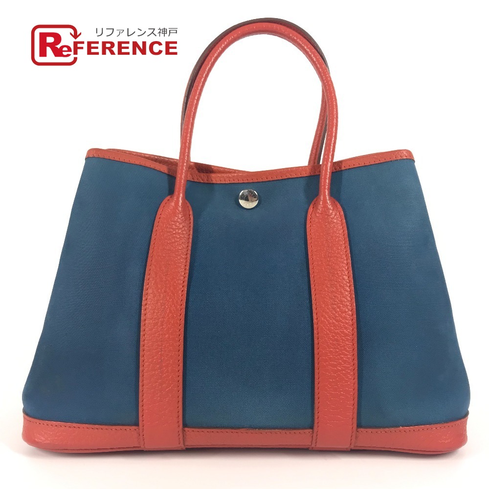 HERMES エルメス  ガーデンパー ティTPM  カバン ハンドバッグ バイカラー トートバッグ レザー/キャンバス  レディース ブルー 【中古】