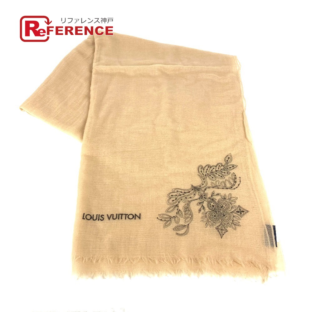 LOUIS VUITTON ルイヴィトン M70836 フリンジ ロゴ 大判 ストール マフラー ショール カシミヤ ユニセックス ベージュ 【中古】