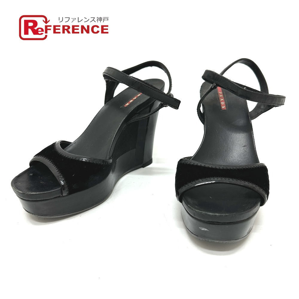 PRADA プラダ ヌバックヒールストラップサンダル ブラック　23cm 厚底 PRADA プラダ ヌバックヒールストラップサンダル ブラック 23cm 厚底