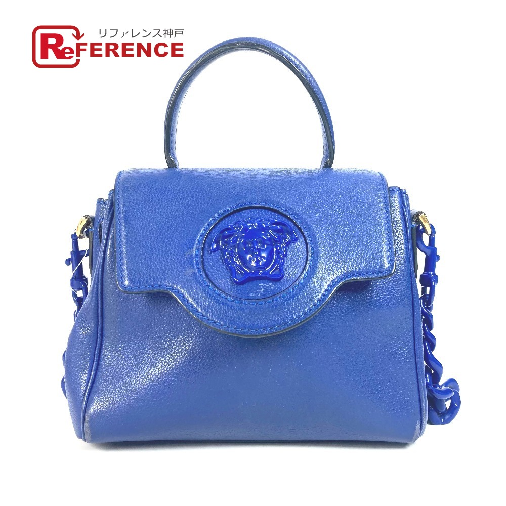 VERSACE ヴェルサーチ メデューサ ロゴ 2WAY チェーン ショルダーバッグ 肩掛け ハンドバッグ レザー レディース ブルー 【中古】｜ブランドショップ　リファレンス 30,745円