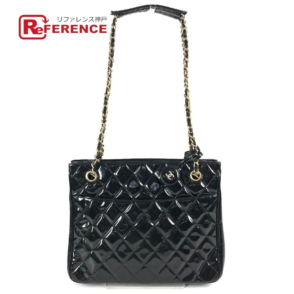 CHANEL シャネル ヴィンテージ キルティング マトラッセ Wチェーンバッグ カバン トートバッグ ショルダーバッグ エナメル レディース ブラック 【中古】