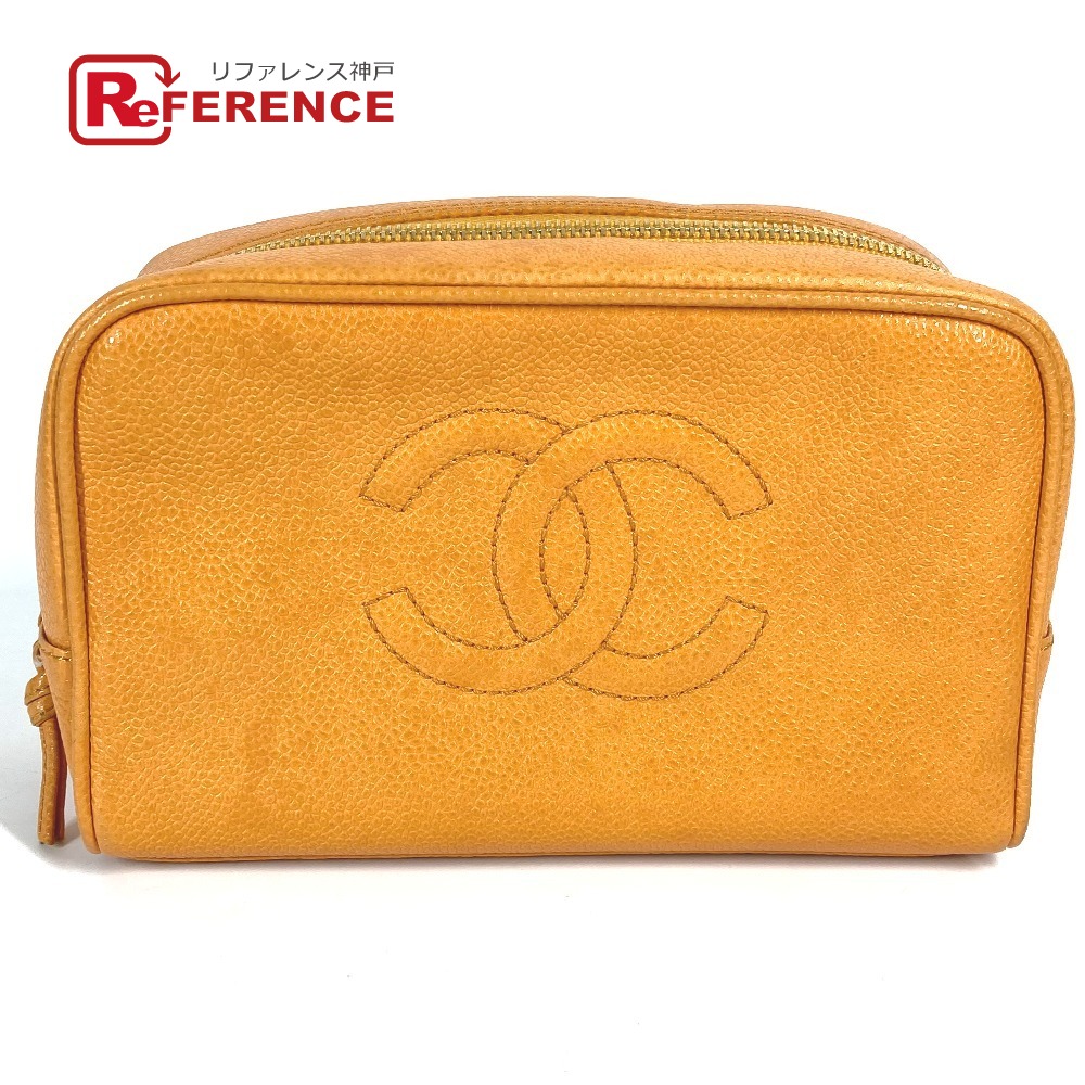 CHANEL シャネル ヴィンテージ CC ココマーク ロゴ セカンドバッグ カバン ポーチ キャビアスキン レディース イエロー系 【中古】