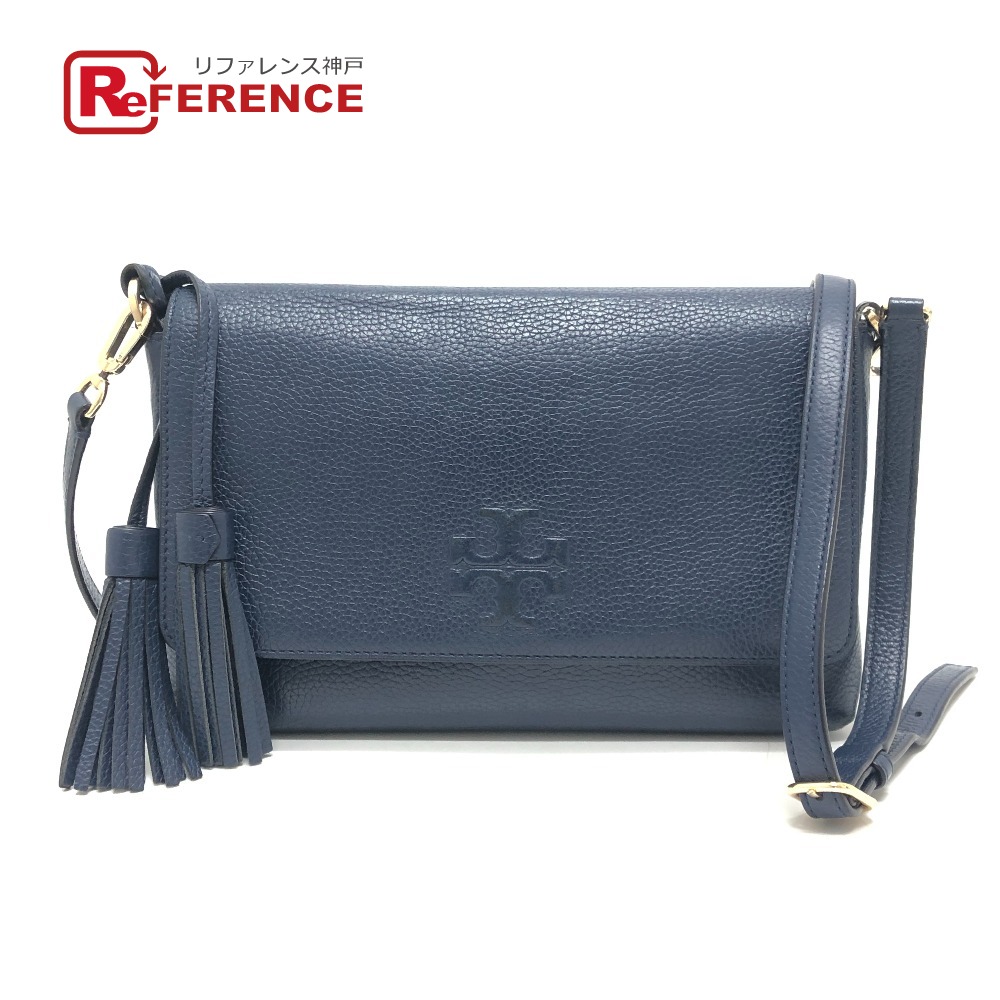 Tory Burch トリーバーチ ロゴ フリンジ ショルダーバック カバン バック 肩掛けバック ショルダーバッグ レザー レディース ブルー 【中古】
