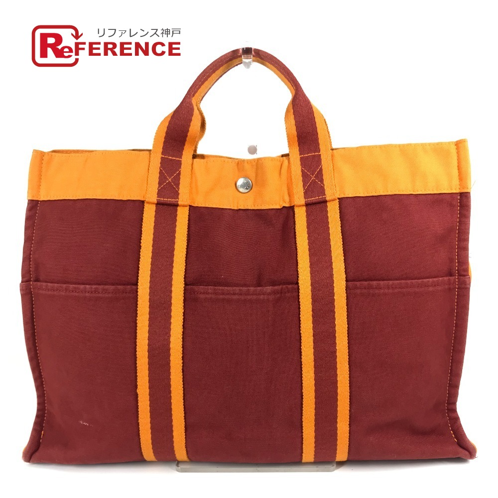 HERMES エルメス フレンチフェスティバル ハワイ 2002 バイカラー フールトゥMM フールトゥ MM カバン トートバッグ ハンドバッグ コットン レディース オレンジ 【中古】