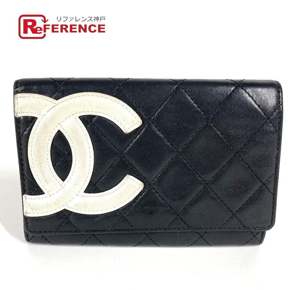 CHANEL シャネル  カンボンライン CC ココマーク ロゴタイプ コンパクトウォレット 2つ折り札入れ なめし革  レディース 黒いこと 【中古】