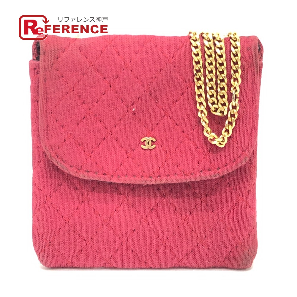 CHANEL シャネル ココマーク マトラッセ チェーン ミニチュア ポーチ 肩掛け ショルダーバッグ ジャージ レディース レッド 【中古】