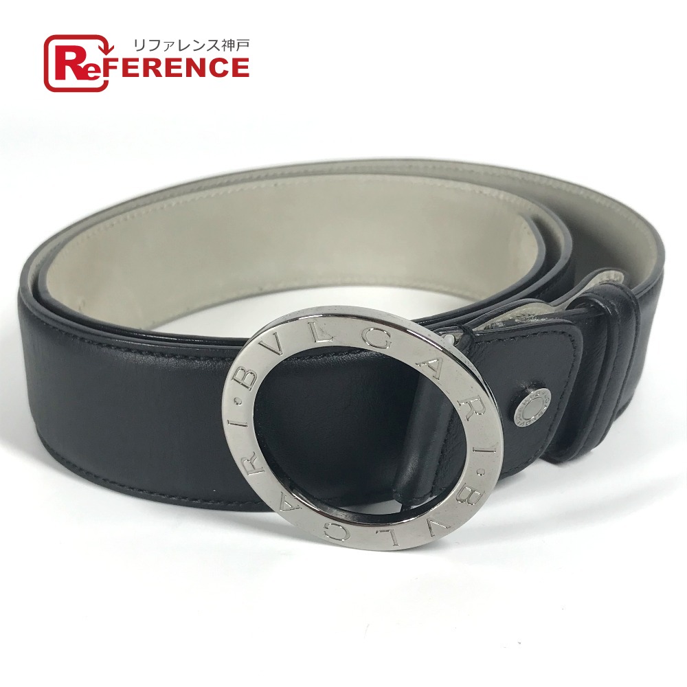 美品 ブルガリ メンズベルト レザー ブラック シルバー ハトメピン スクエア 極美品✨ブルガリ ベルト スクエアバックル 男女兼用 シルバー