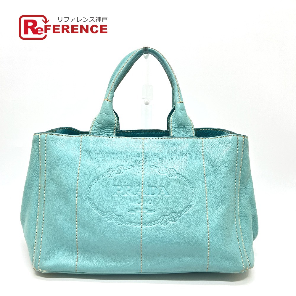 PRADA プラダ BN1872 ロゴ カナパ カバン バッグ ハンドバッグ 大容量 トートバッグ レザー レディース ブルー 【中古】