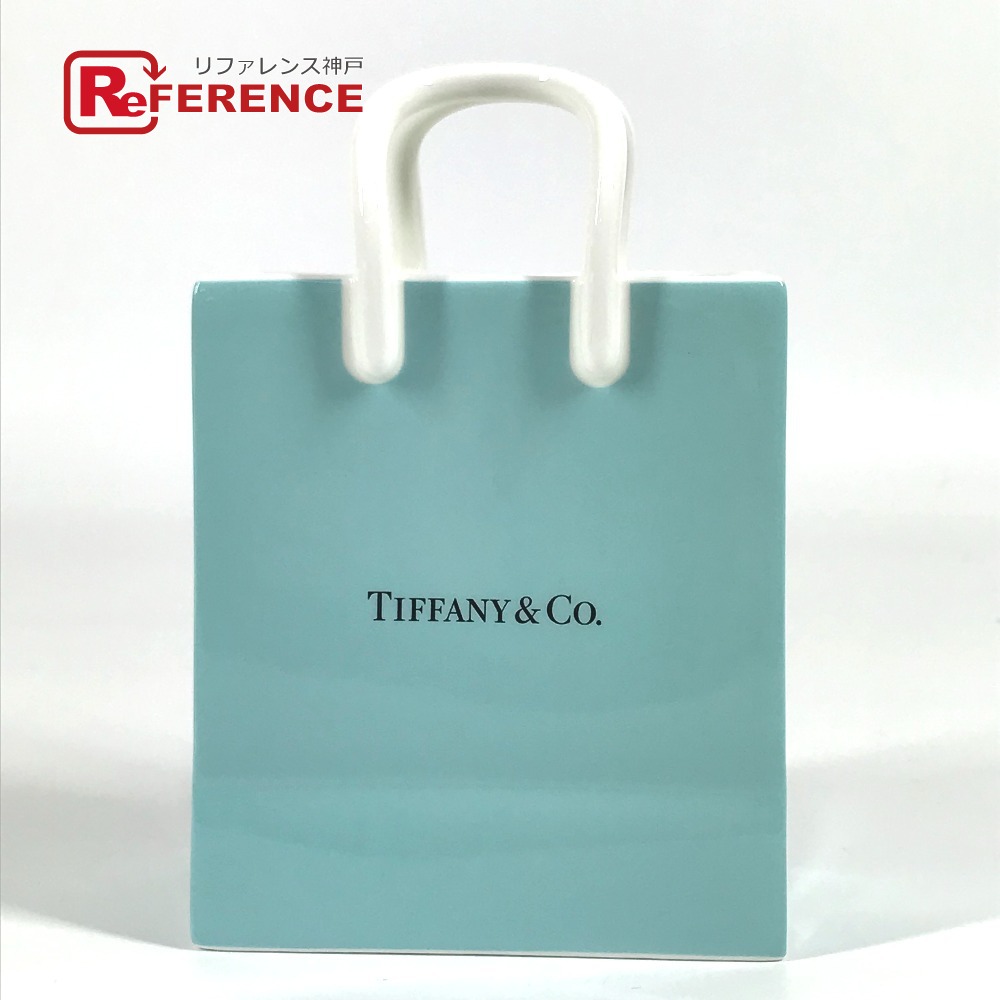 TIFFANY&Co. ティファニー ショッピングバッグ型 ロゴ 雑貨 インテリア オブジェ 置物 ボックス 小物入れ 陶器 ユニセックス ブルー 未使用 【中古】