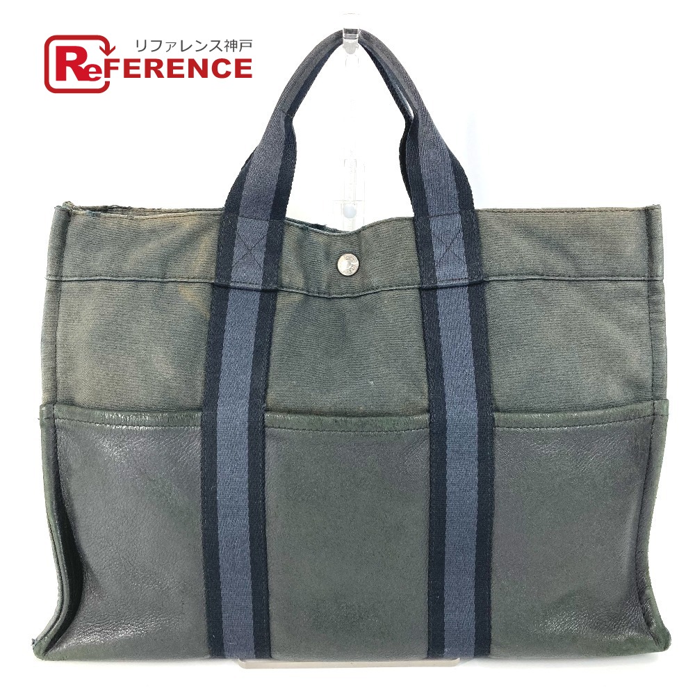 HERMES エルメス ハーフレザー 革 フールトゥMM フールトゥ MM カバン トートバッグ ハンドバッグ レザー/キャンバス ユニセックス ブラック 【中古】
