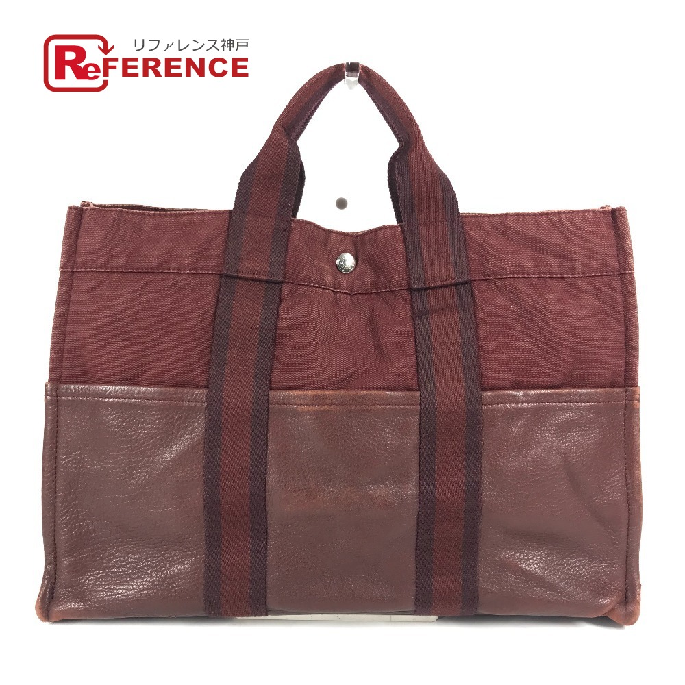 HERMES エルメス ハーフレザー 革 フールトゥMM フールトゥ MM カバン トートバッグ ハンドバッグ キャンバス/レザー ユニセックス ワインレッド系 【中古】|ブランドショップ リファレンス