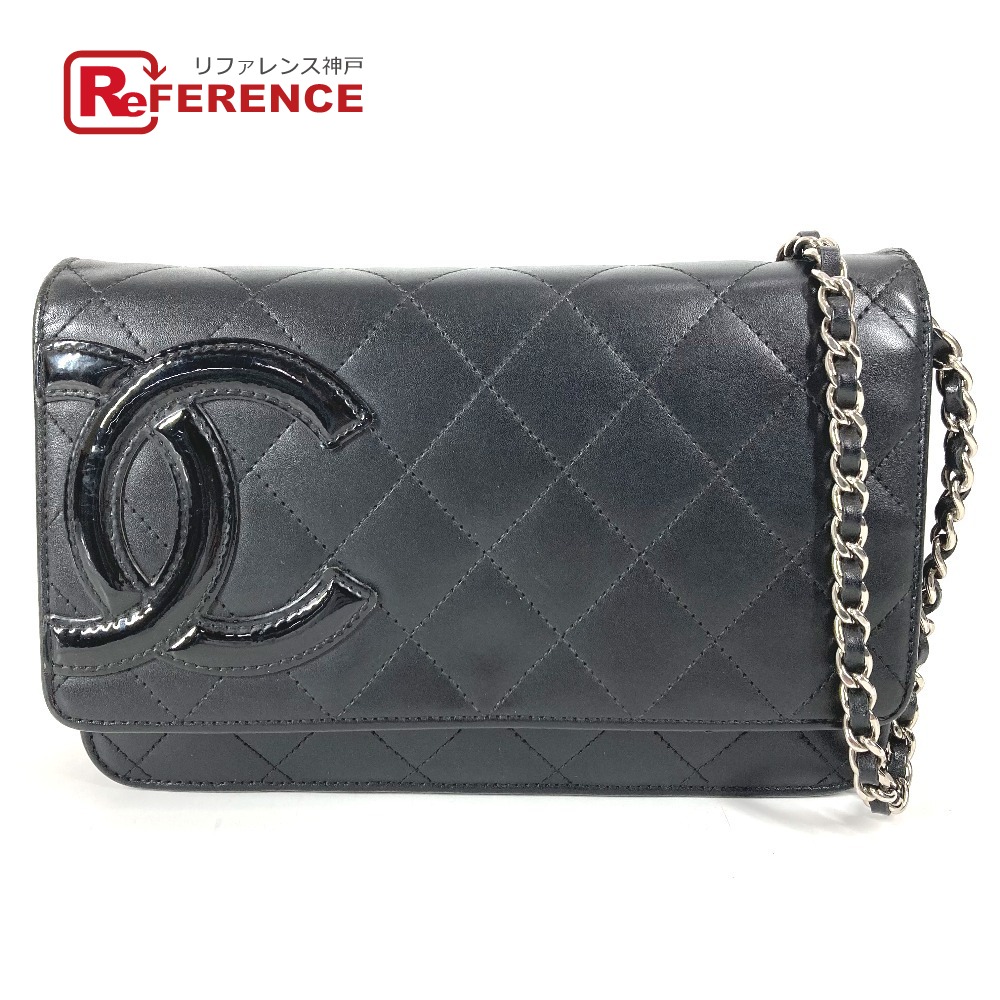 CHANEL シャネル A46646 カンボンライン CC ココマーク ロゴ チェーンウォレット カバン 長財布 斜め掛け チェーンバッグ ショルダーバッグ レザー レディース ブラック 【中古】