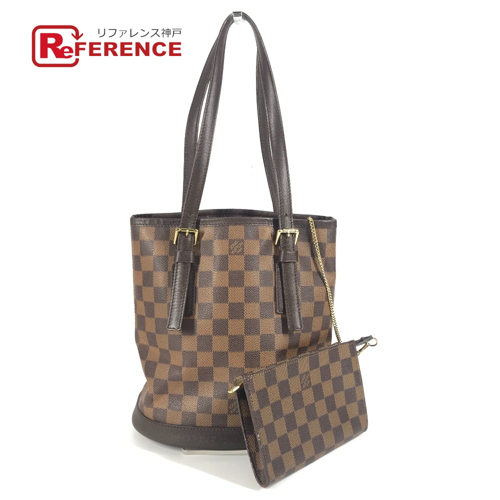 LOUIS VUITTON ルイヴィトン N42240 ダミエ マレ ポーチ付き カバン ばけつ 肩掛け トートバッグ ショルダーバッグ ダミエキャンバス レディース エベヌ ブラウン 【中古】