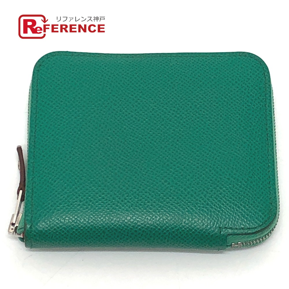 HERMES エルメス アザップコンパクト･シルクイン ラウンド コンパクトウォレット 2つ折り財布 ヴォーエプソン レディース ヴェールジェイド グリーン 【中古】