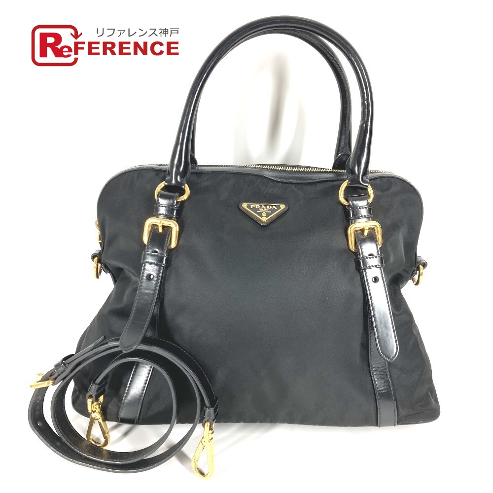 PRADA プラダ  1BB01 2WAY御徒面子 ハンドバック トートバッグ ３角形ロゴタイプ ３角形ロゴタイプ 一皿 袋 曲がった掛け ショルダーバッグ なめし革/ナイロン  ユニ一発やる 黒いこと 【中古】
