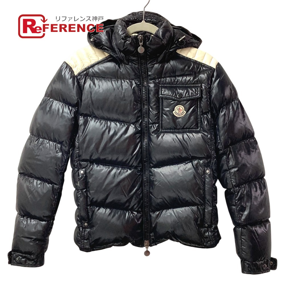MONCLER モンクレール  アパレル ダウン フーディー フード付き ロゴ ワッペン アウター 長袖 バイカラー 上着 ダウンジャケット ナイロン  メンズ ブラック 【中古】