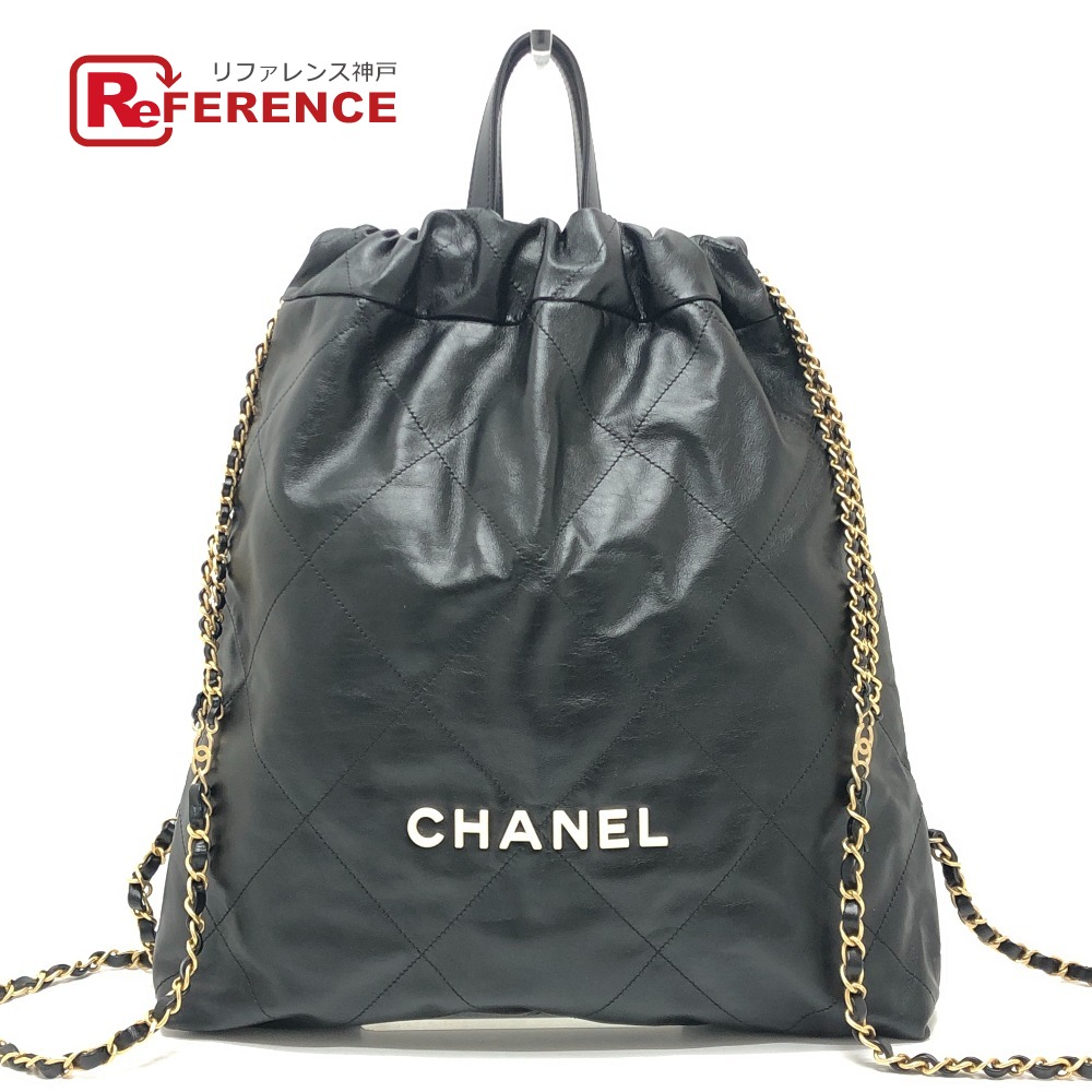 CHANEL シャネル  AS3313 CHANEL22 シャネル22 チェーン店 鞄 2WAY デイパック うしろ側容器に並べる 背嚢 なめし革  レディース 黒いこと 【中古】