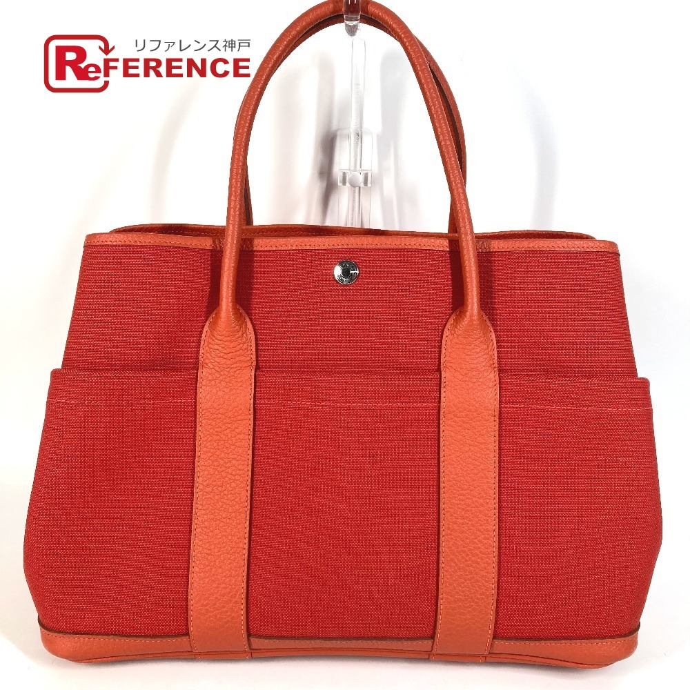 HERMES エルメス トートバッグ ガーデンパーティポケット 36 PM カバン ハンドバッグ トワルミリタリー /ヴァッシュカントリー ユニセックス ルージュトマト×カプシーヌ レッド 【中古】 130,900円