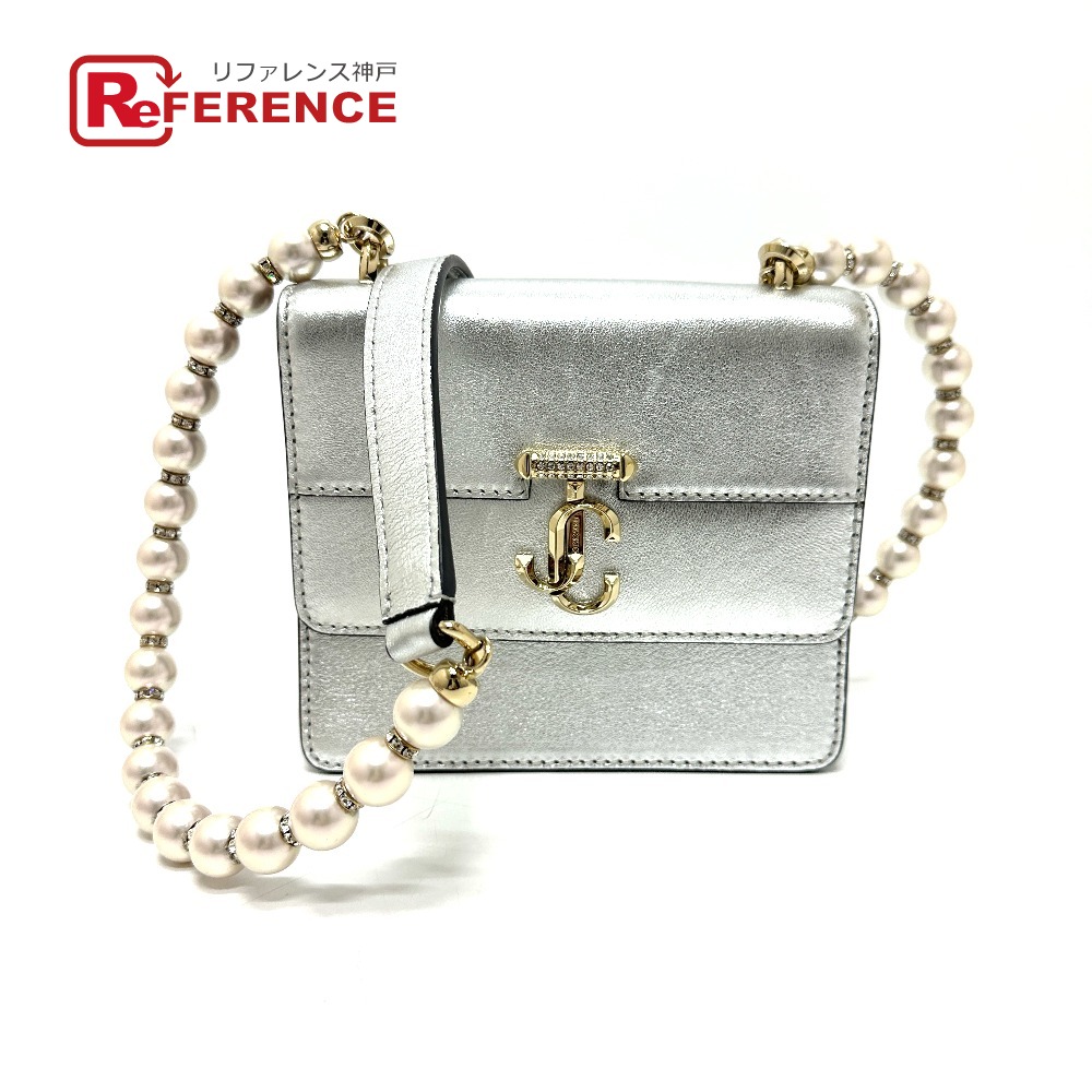 JIMMY CHOO ジミーチュウ アヴェニュークアッド フェイクパールチェーン ショルダーバッグ レザー レディース シルバー 【中古】