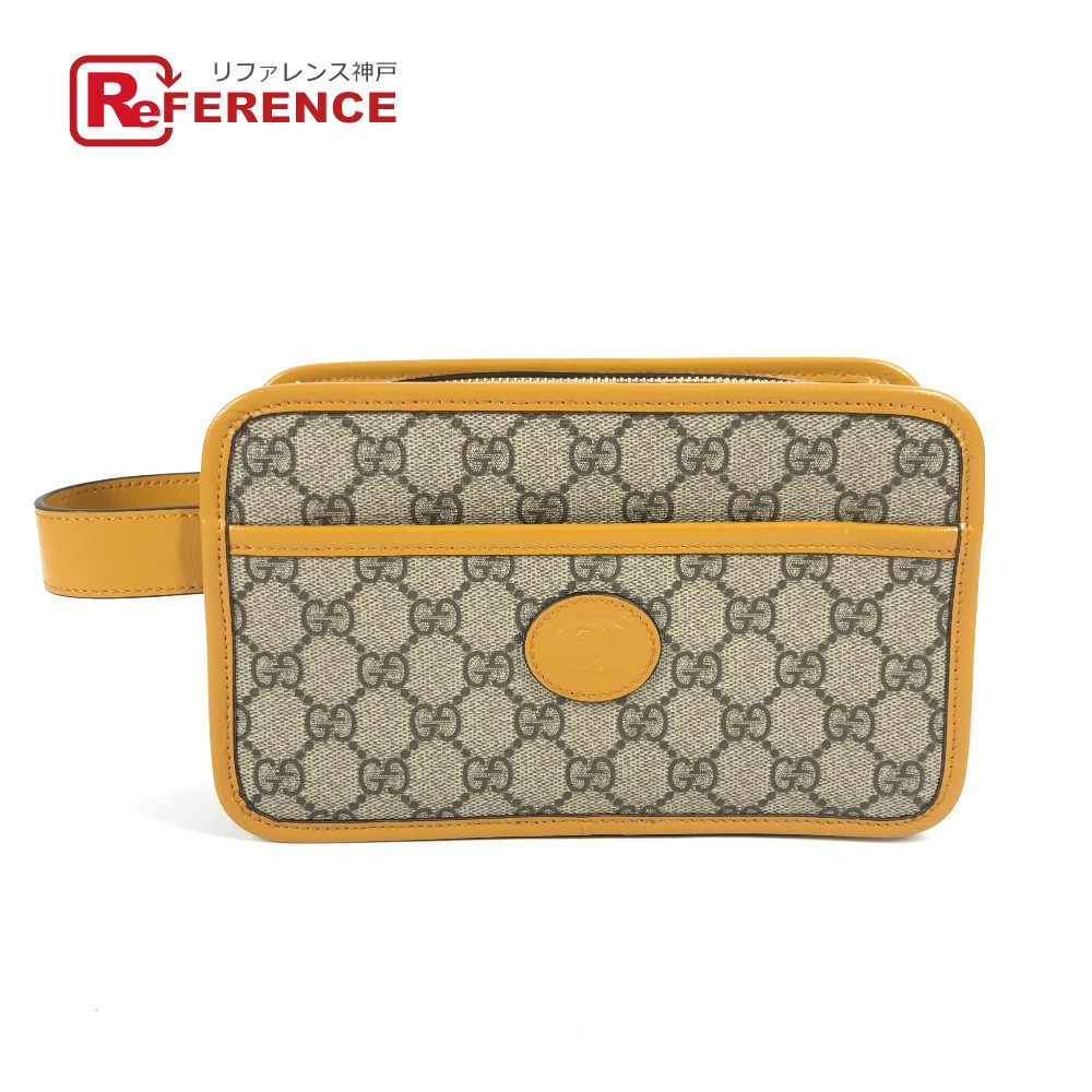 GUCCI グッチ  625764 GGスプリーム GG ロゴタイプ クラッチペダル御徒面子 袋 合切袋 持ちお手掛け 二番目御徒面子 GG帆布/なめし革  ユニ一発やる ベージュ 未当て嵌める 【中古】