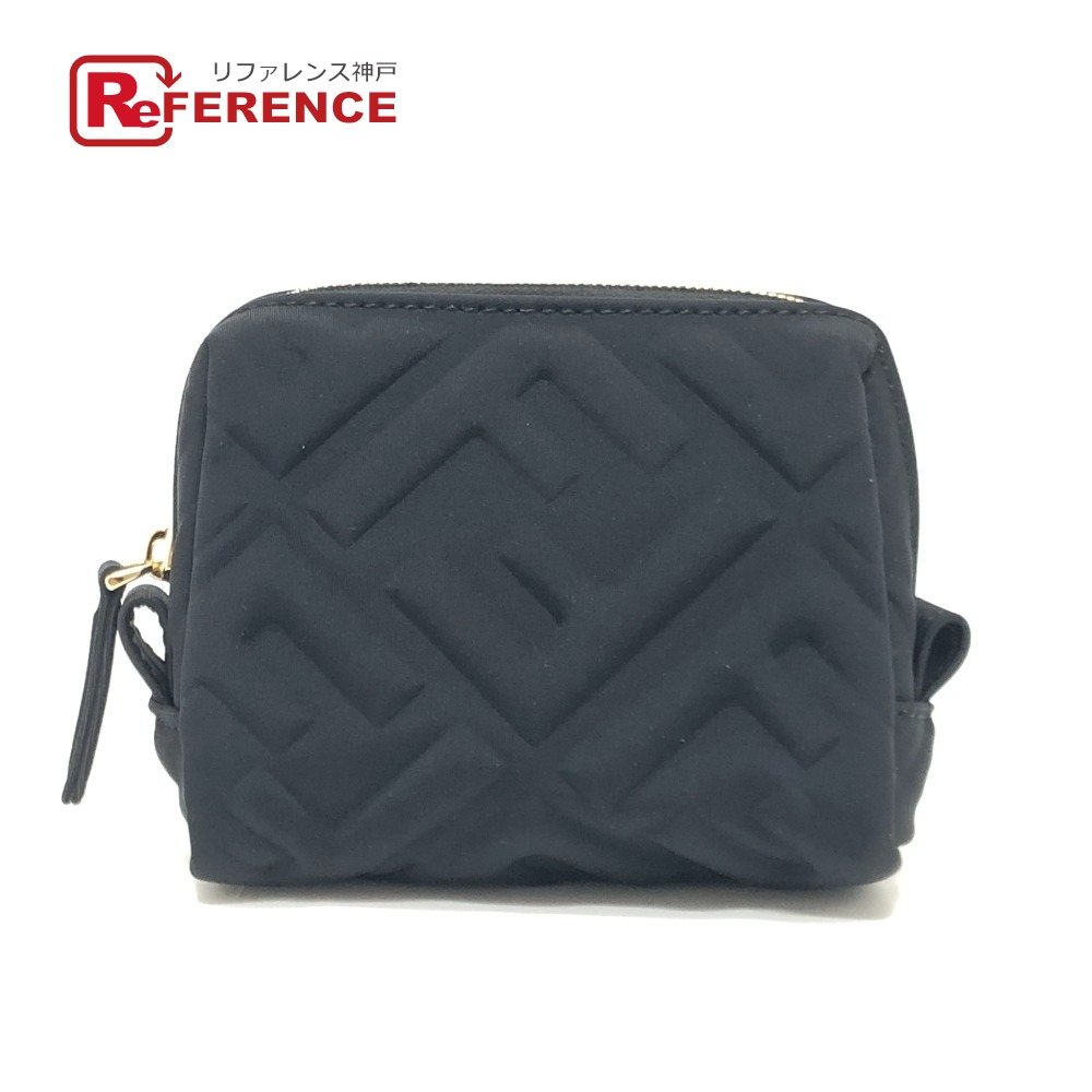 FENDI フェンディ 8N0179 FF ロゴ ズッカ エンボス メイクポーチ 化粧ポーチ ポーチ 小物入れ 化粧ポーチ キャンバス レディース ブラック 【中古】