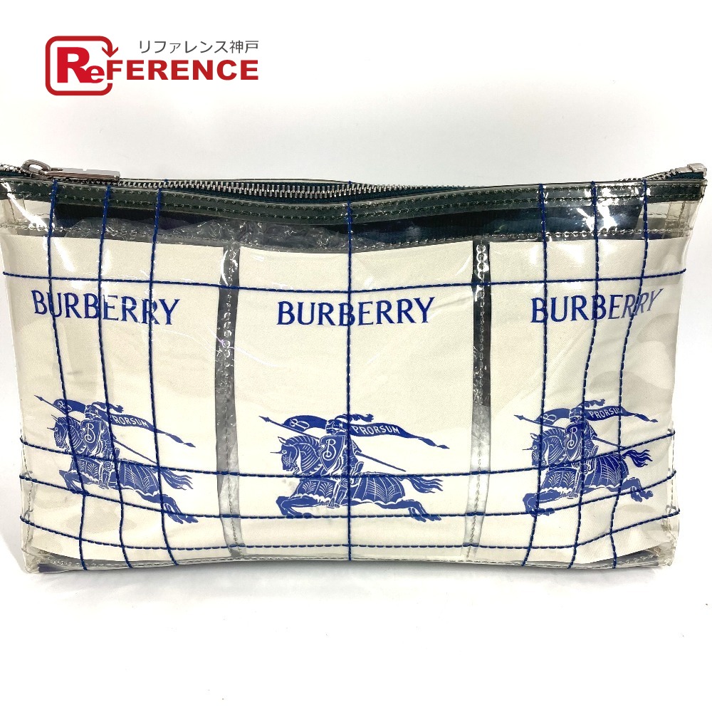 BURBERRY バーバリー  EKD旅行合財袋 ロゴタイプ クラッチペダル御徒面子 鞄 合財袋  二番め御徒面子 ビニール  ユニ一発やる せつ然たる 【中古】