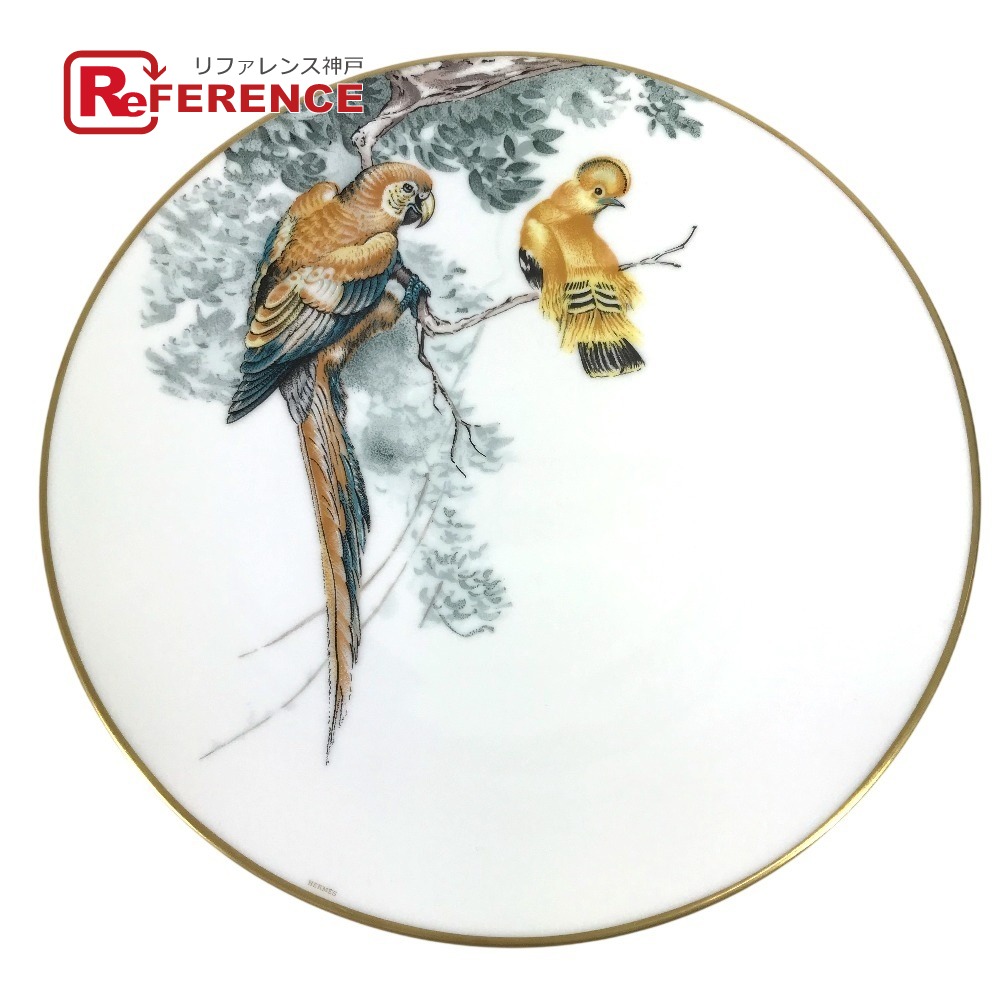 HERMES エルメス  晩さん会一皿 赤道直下の小品文 27珊 鳥 鳥類 一皿 食器 お皿 瀬戸もの  レディース 白いこと 未当て嵌める 【中古】