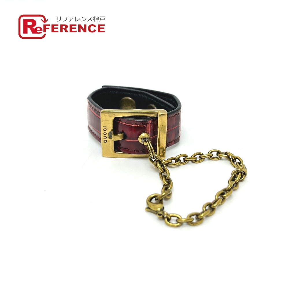 GUCCI グッチ 214351 バックル 手袋 グローブホルダー クロコダイル レディース レッド 【中古】