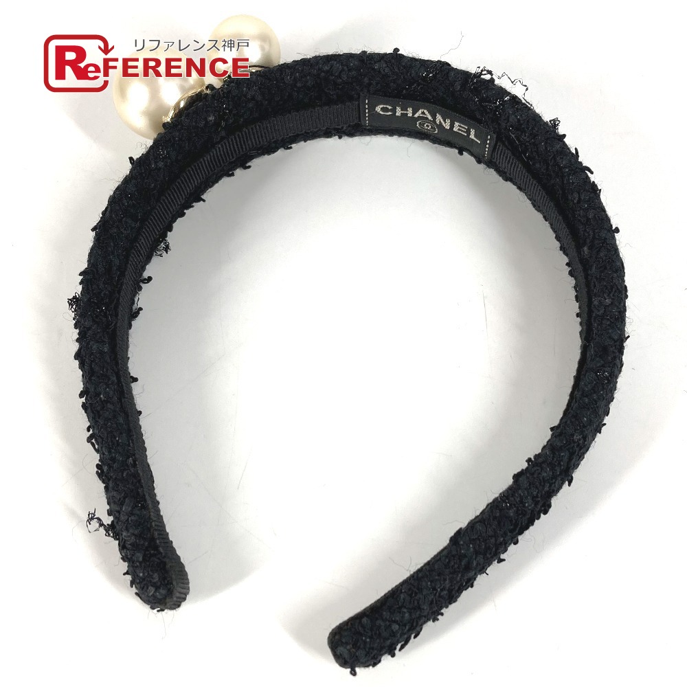 CHANEL シャネル 13S CC ロゴ ココマーク フェイクパール ツイード ヘッドバンド ヘアバンド カチューシャ キャンバス レディース ブラック 【中古】|ブランドショップ リファレンス