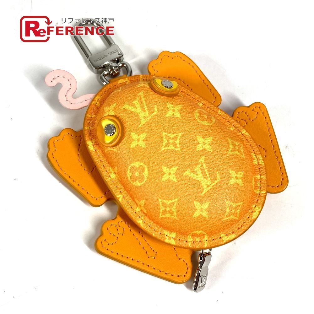 LOUIS VUITTON ルイヴィトン  M02215 モノグラム 御徒面子引きつける・LV フロッグ 御徒面子引きつける 蛙 蛙 イヤフォンケース コインケース キーホルダー モノグラム帆布 /なめし革 ユニ一発やる 黄色 【中古】