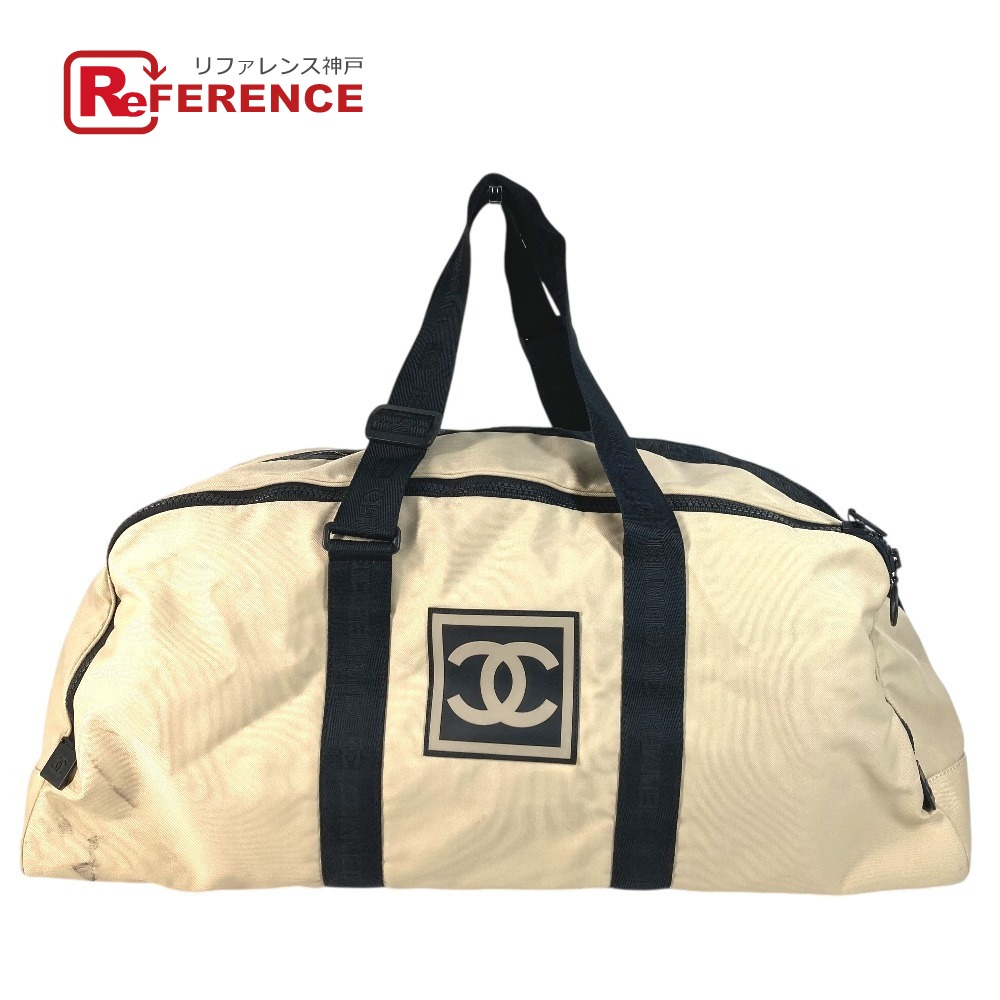 CHANEL シャネル CC ココマーク ロゴ バイカラー ショルダーバッグ 肩掛け 旅行バッグ トラベルバッグ ボストンバッグ ナイロンキャンバス ユニセックス ベージュ 【中古】