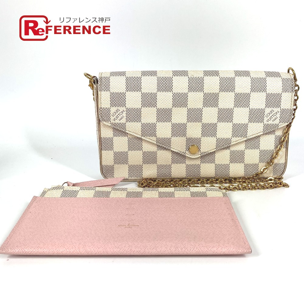LOUIS VUITTON ルイヴィトン N63106 ダミエアズール ポシェットフェリシー カードケース コインケース 財布 チェーンバッグ ウォレット 長財布 ダミエアズールキャンバス レディース ローズバレリーヌ ピンク 【中古】｜ブランドショップ　リファレンス