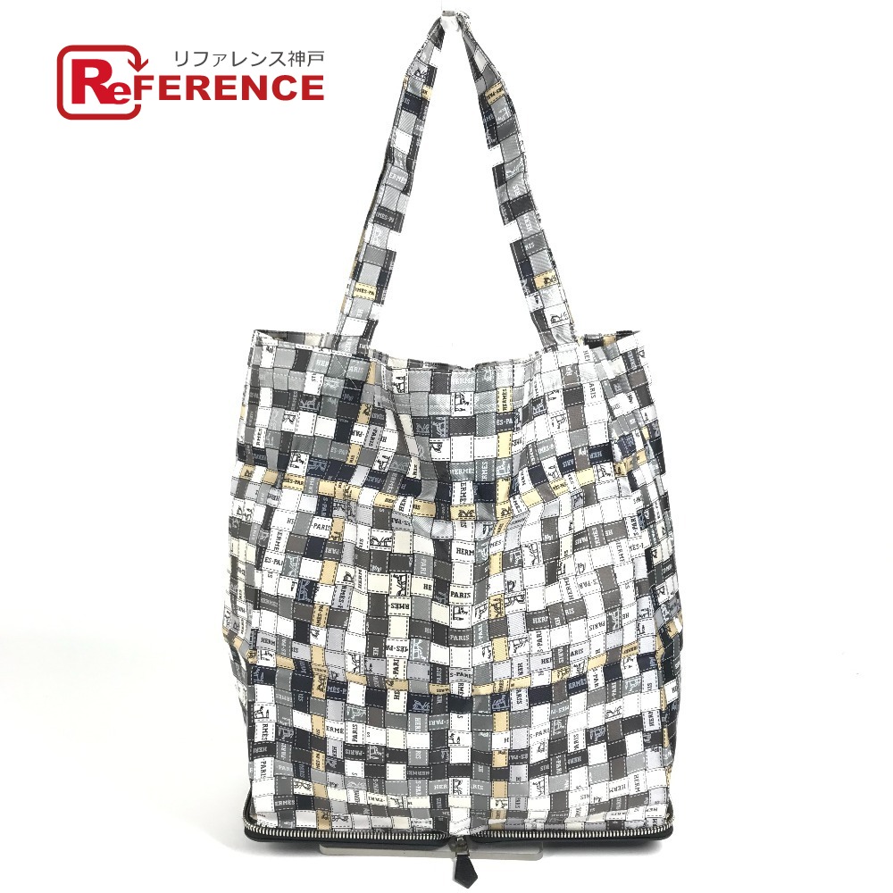 HERMES エルメス カバン エコバッグ 折り畳み シルキーポップ トートバッグ ハンドバッグ ショルダーバッグ レザー /シルク レディース ブラック 【中古】