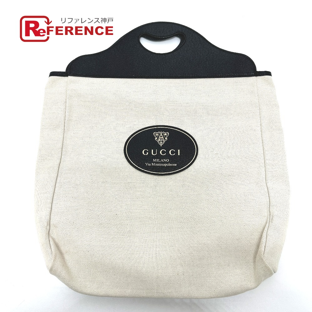 GUCCI グッチ 284156 クレストロゴ カバン ハンドバッグ キャンバス/レザー レディース ベージュ×ブラック 【中古】