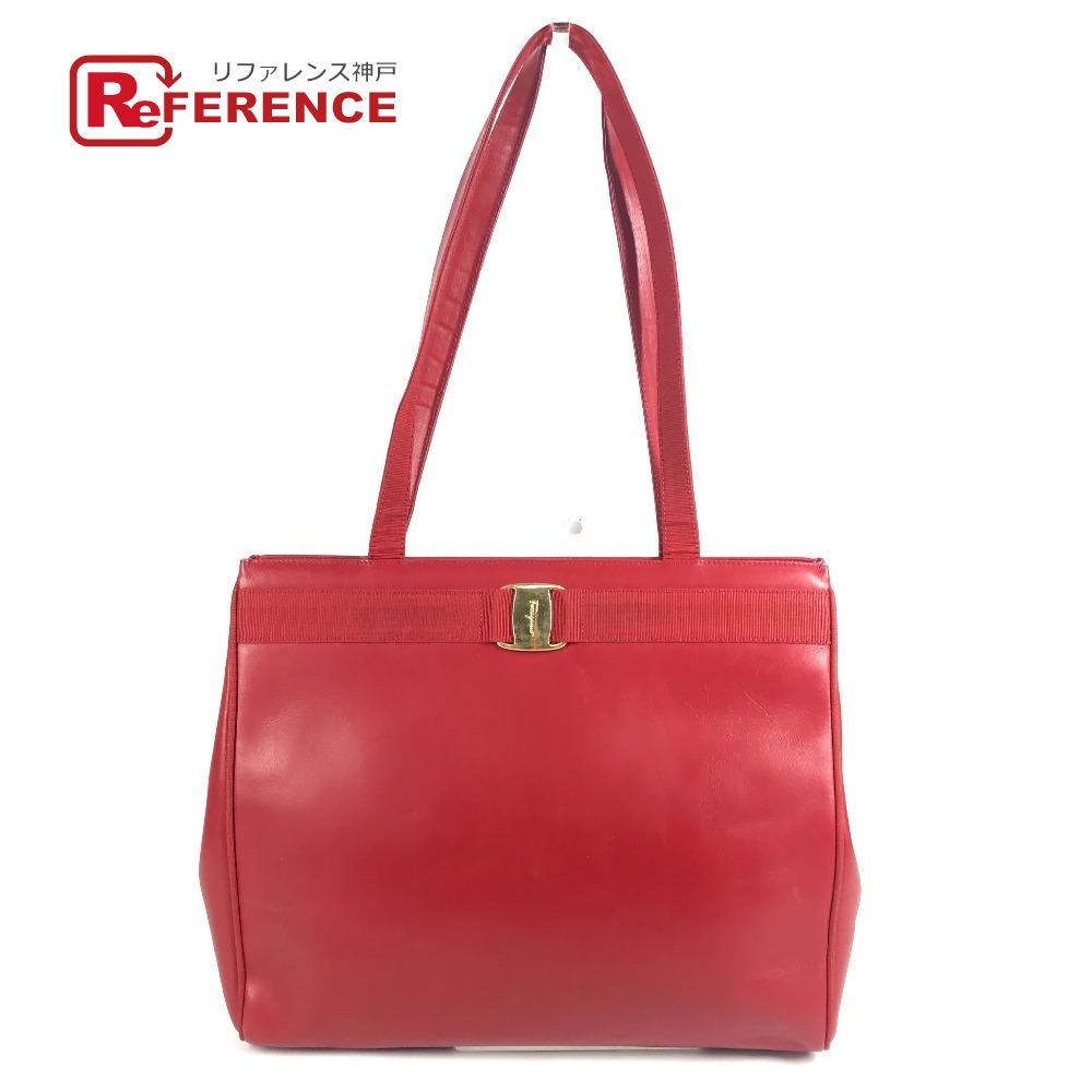 Salvatore Ferragamo サルヴァトーレフェラガモ ヴァラ ロゴ リボン りぼん トートバッグ 肩掛 カバン ショルダーバッグ レザー ユニセックス レッド 【中古】｜ブランドショップ　リファレンス