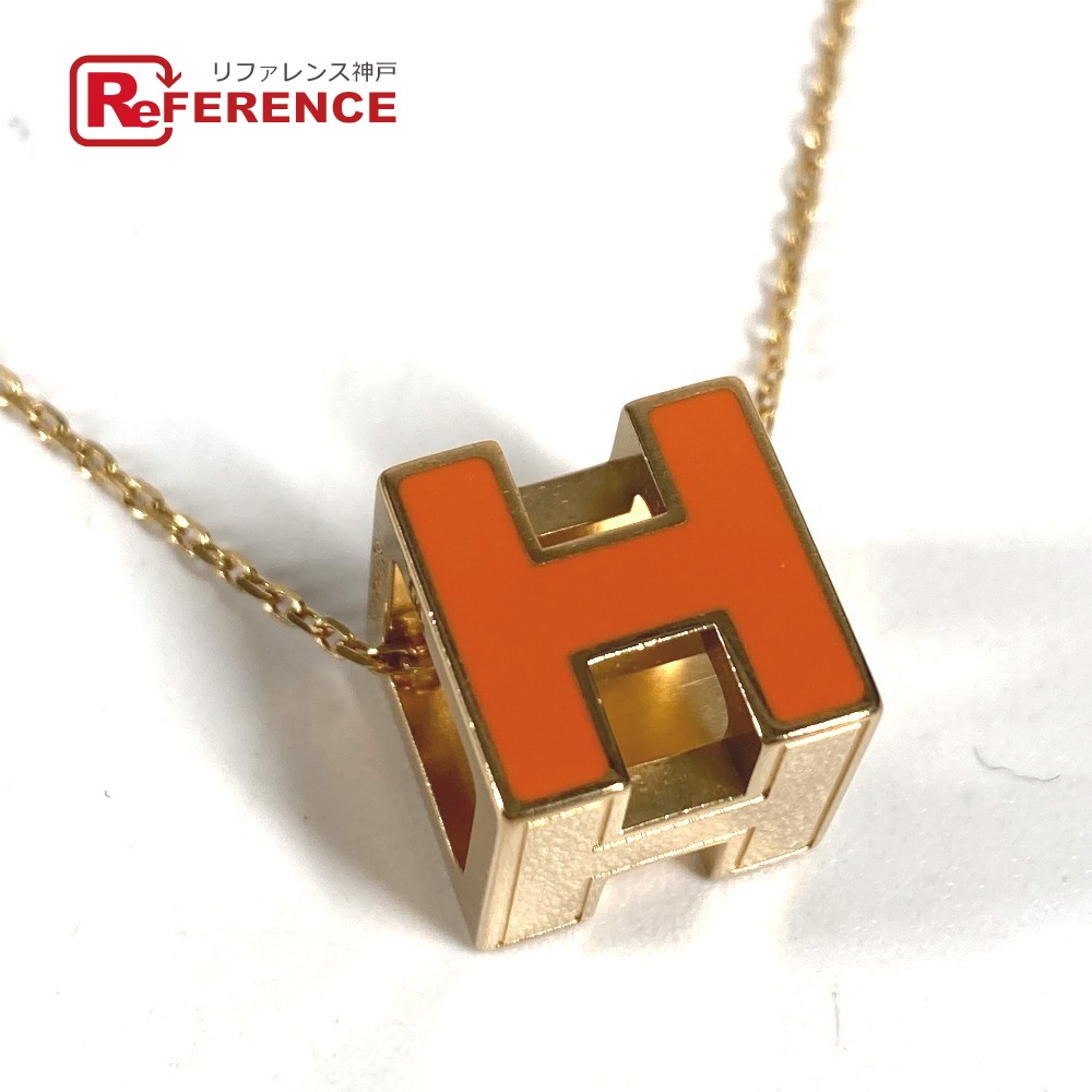 HERMES エルメス アクセサリー カージュドアッシュ Hキューブ Hロゴ チェーンネックレス ネックレス メタル ユニセックス オレンジ 【中古】