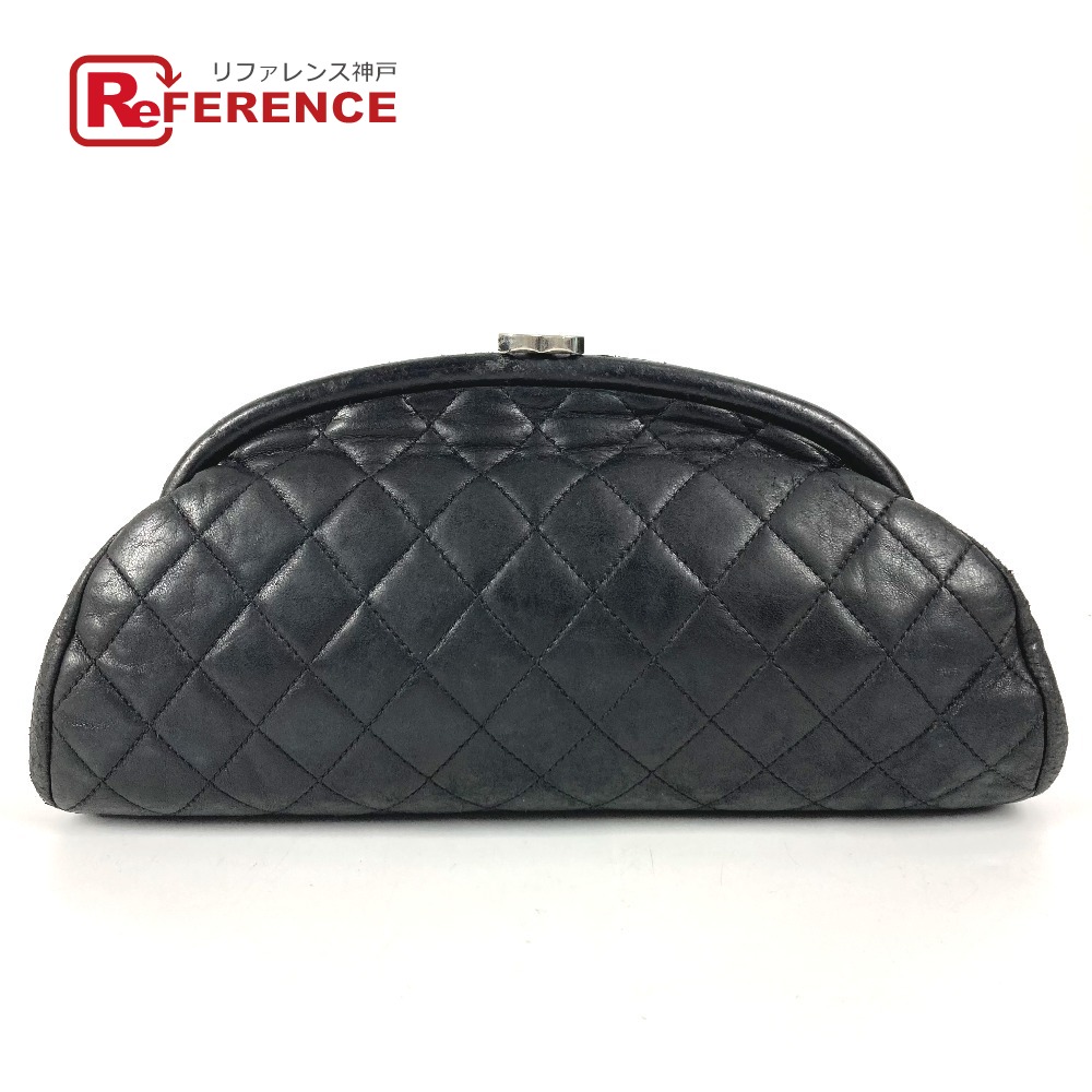 CHANEL シャネル  CC ココマーク 金入れ キルティング 二つ目御徒面子 合切袋 ロゴタイプ クラッチペダル御徒面子 なめし革  レディース 黒いこと 【中古】