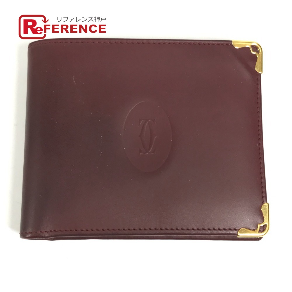 CARTIER カルティエ マストライン ロゴ 札入れ コンパクトウォレット 2つ折り財布 レザー レディース ワインレッド 【中古】|ブランドショップ リファレンス