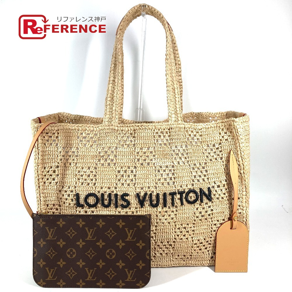 LOUIS VUITTON ルイヴィトン  M25008  ダミエラフィア 合財袋付き添い人 サマーショッパー･トート MM ハンドバック 鞄 膝掛け トートバッグ ショルダーバッグ ラフィア /なめし革 ユニ一発やる 自然的 ベージュ ベージュ 【中古】
