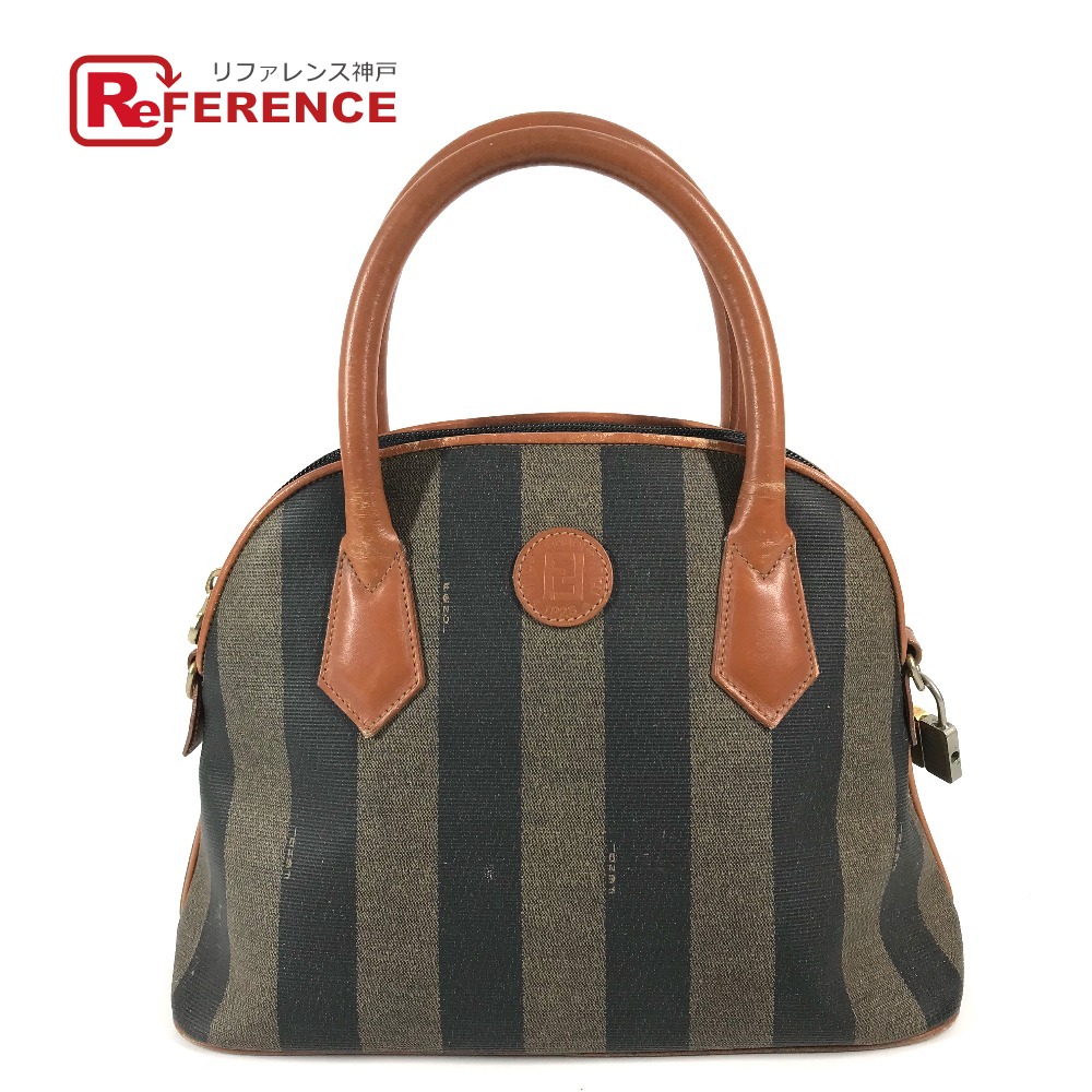 FENDI フェンディ ヴィンテージ ペカン カバン バッグ ストライプ ハンドバッグ PVC/レザー ユニセックス ブラウン 【中古】