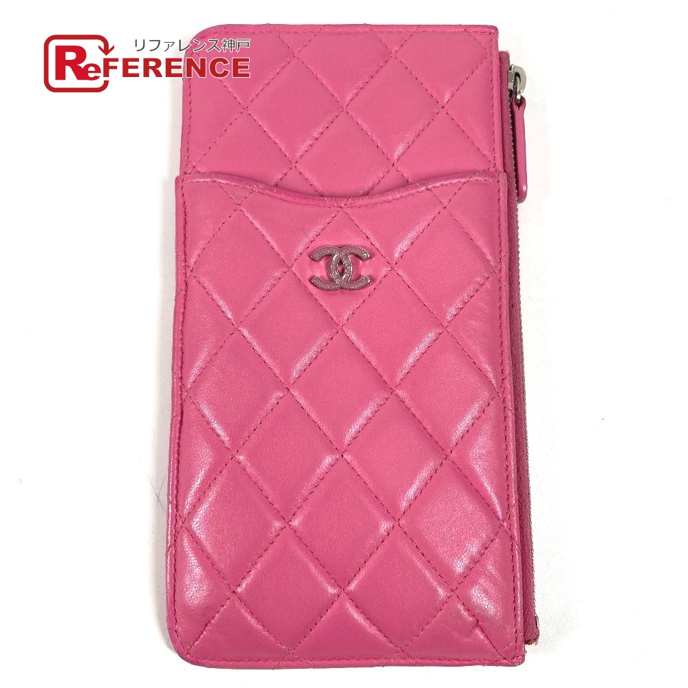 CHANEL シャネル フラグメントケース CC ココマーク ロゴ キルティング マトラッセ 財布 ポーチ ウォレット 長財布 レザー ユニセックス ピンク 【中古】｜ブランドショップ　リファレンス