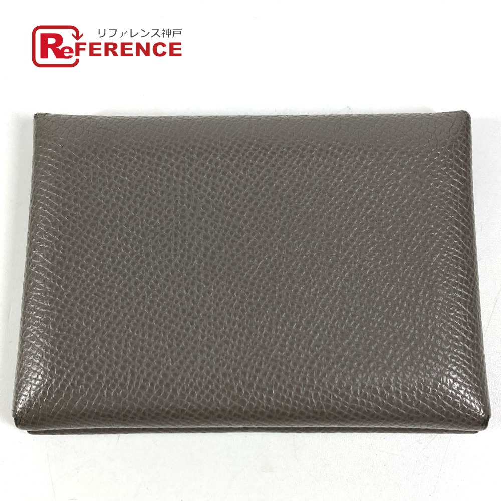 HERMES エルメス  名刺入れ 通行手形入れもの カルヴィデュオ カルヴィ 二重奏 歌留多入れもの 御釣り入れ コインケース 2つ折り紙入れ シェーブル  ユニ一発やる エタン 薄墨色 【中古】