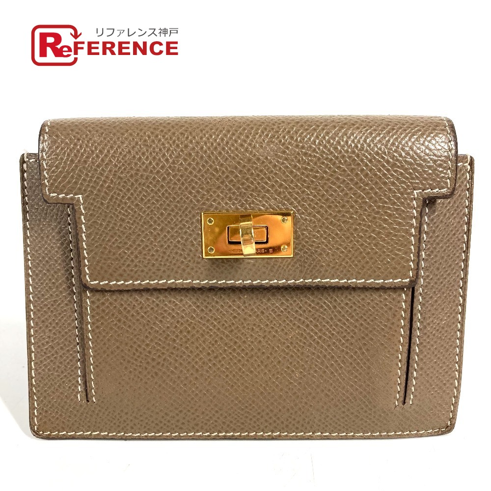 HERMES エルメス  Hロゴタイプ ケリーポケットコンパクト ケリー隠し パウダーコンパクト 銭入れ 御釣り入れ コインケース エプソン  ユニ一発やる エトゥープ 薄墨色 【中古】