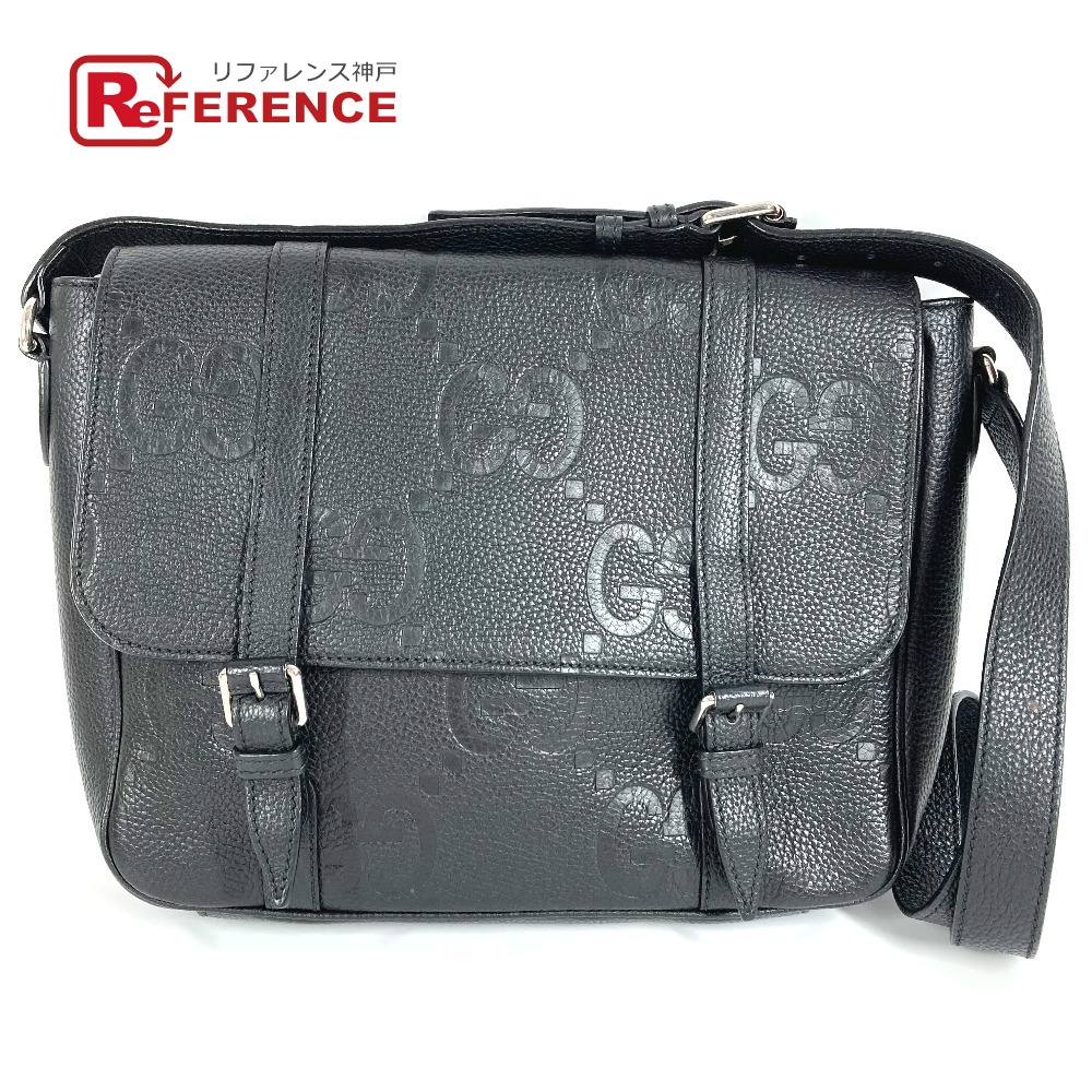 GUCCI グッチ 760234 GG JUMBO MD ジャンボGG ミディアム メッセンジャーバッグ カバン 斜め掛け ショルダーバッグ レザー ユニセックス ブラック 【中古】