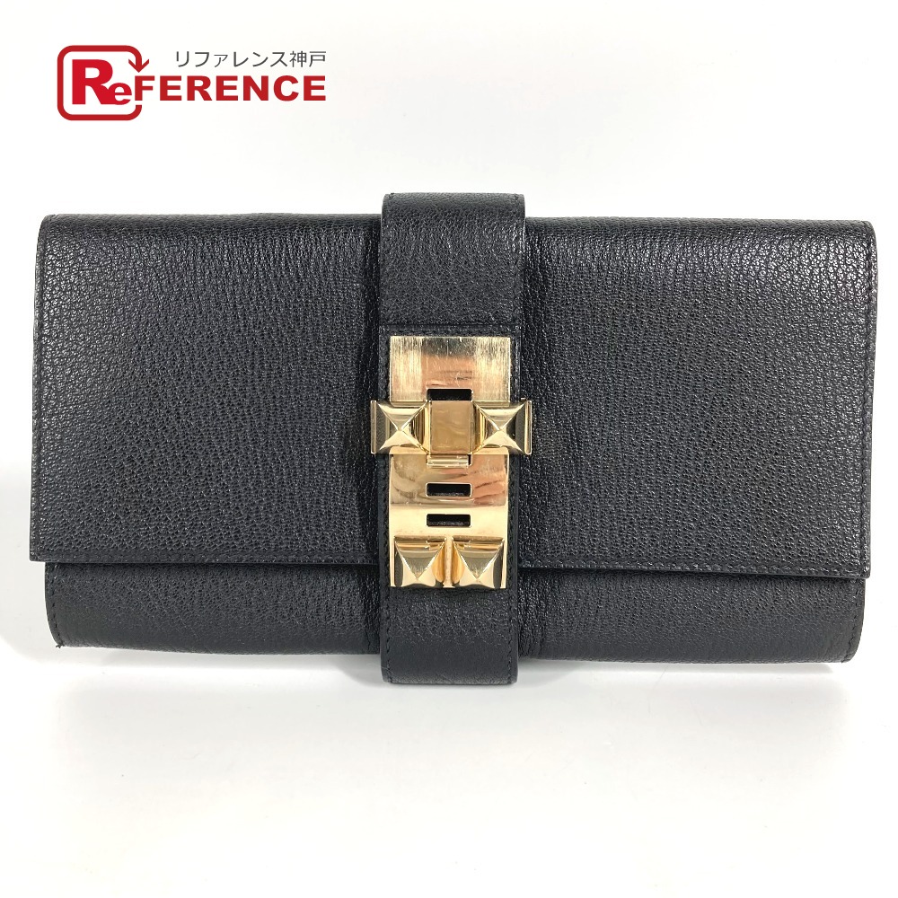 HERMES エルメス ポシェットメドール ロゴ ポーチ セカンドバッグ カバン クラッチバッグ レザー ユニセックス ブラック 【中古】 143,000円