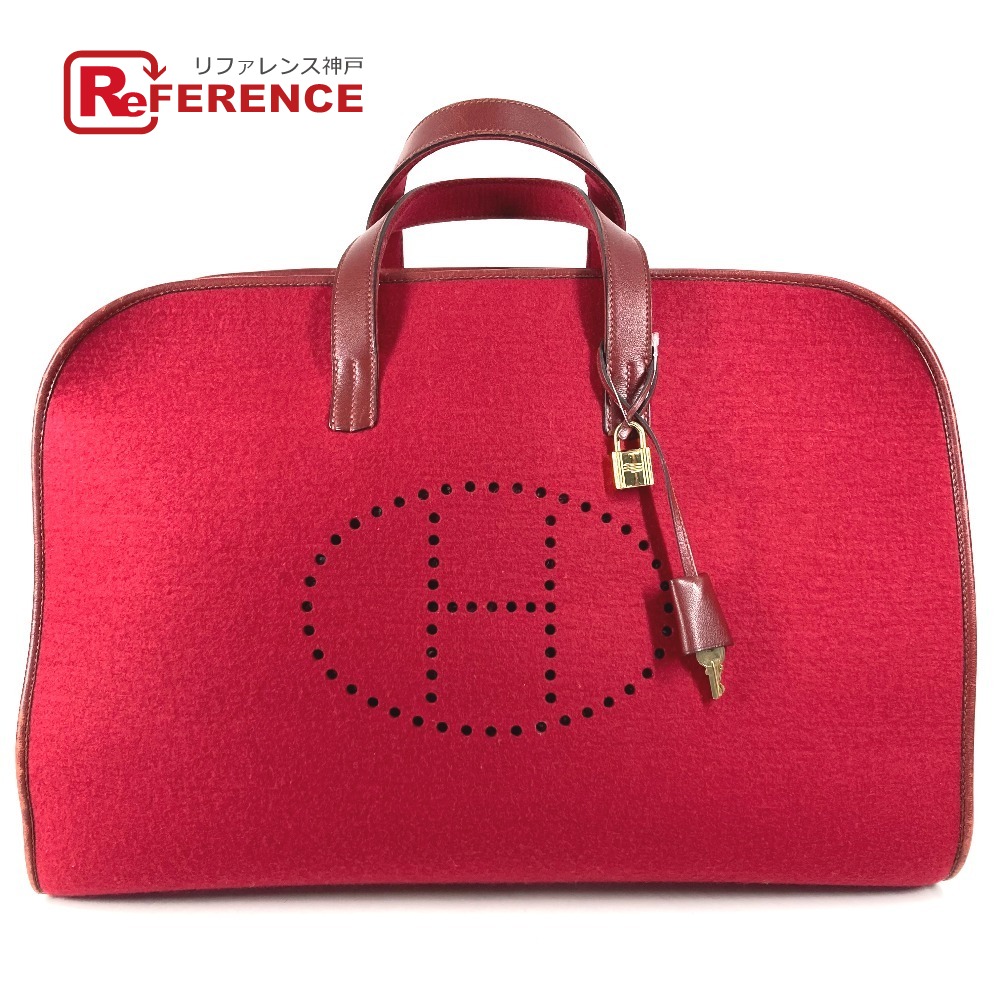 HERMES エルメス  Hパンチングロゴ フードゥ 旅する御徒面子 袋 周遊御徒面子 御徒面子 ボストンバッグ フェルト /なめし革 ユニ一発やる 赤いこと 【中古】