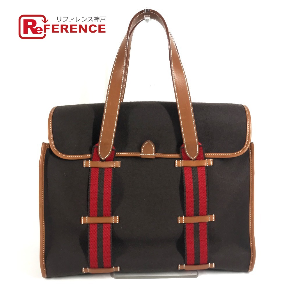 HERMES エルメス カメイル ストライプ ロゴ カバン トートバッグ ハンドバッグ レザー/スエード ユニセックス ブラウン 【中古】｜ブランドショップ　リファレンス