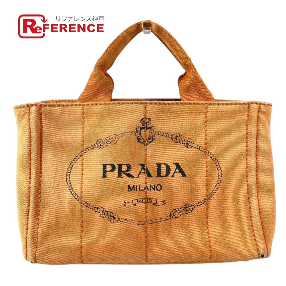 PRADA プラダ カナパ ロゴ カバン ハンドバッグ サッチェルバッグ トートバッグ ハンドバッグ キャンバス レディース オレンジ 【中古】
